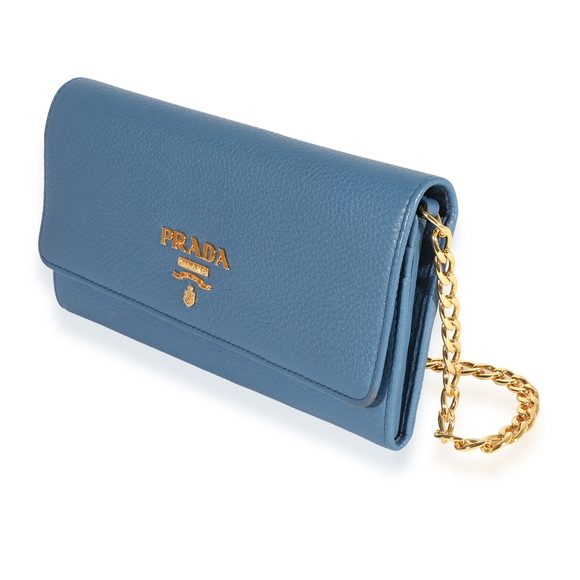 Prada Blue Vitello Daino Chain Wallet - Picture 2 of 6